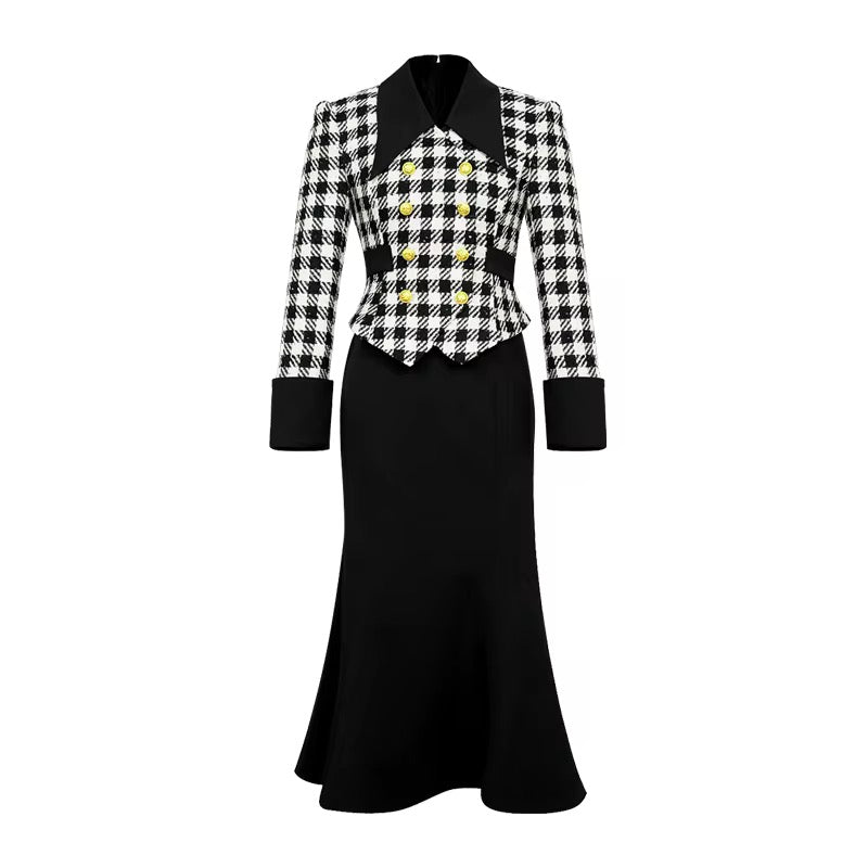 Checkered Plaid tweed woolen dress