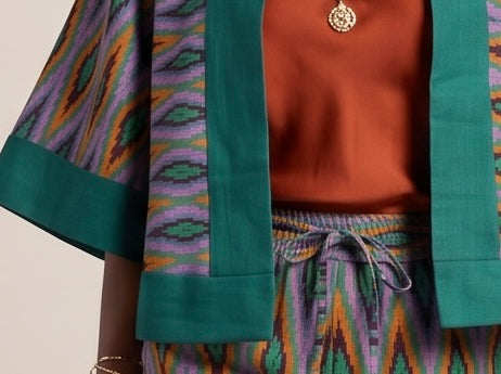 Ikat patterned set embellished with Aso oke