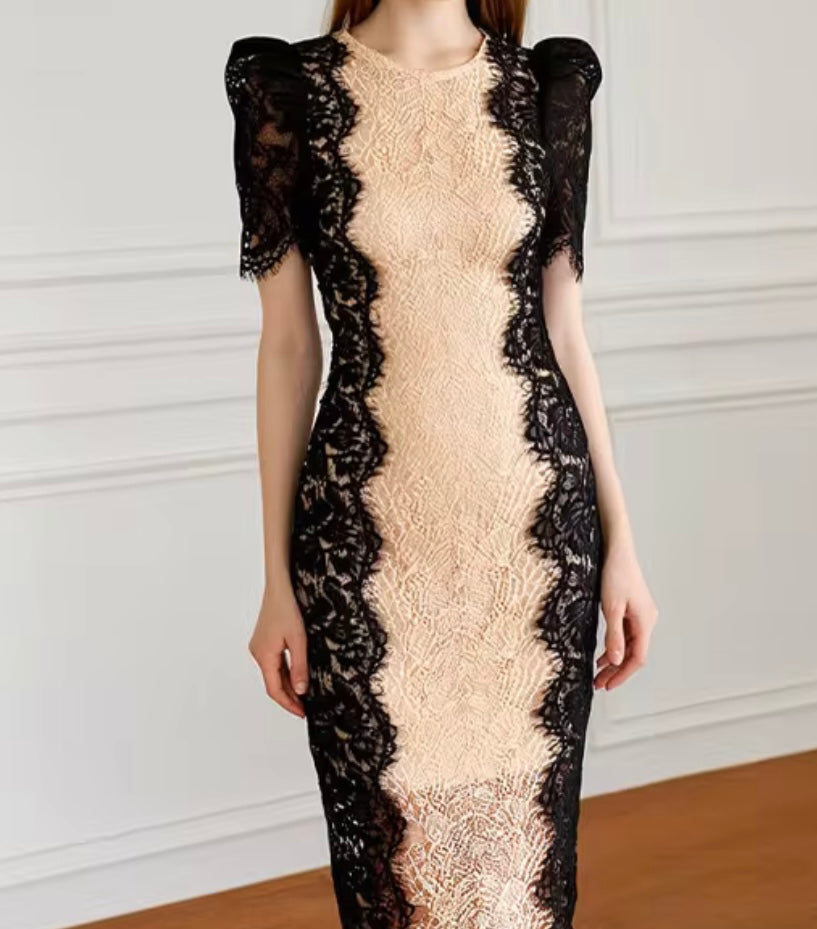 Knee Length Elegant Patchwork Bodycon Women Casual Dress