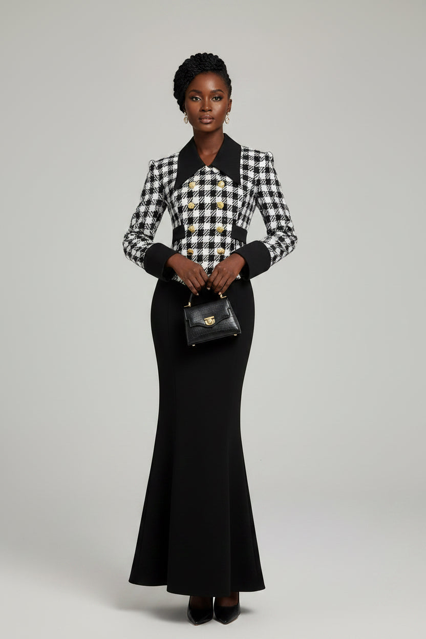 Checkered Plaid tweed woolen dress