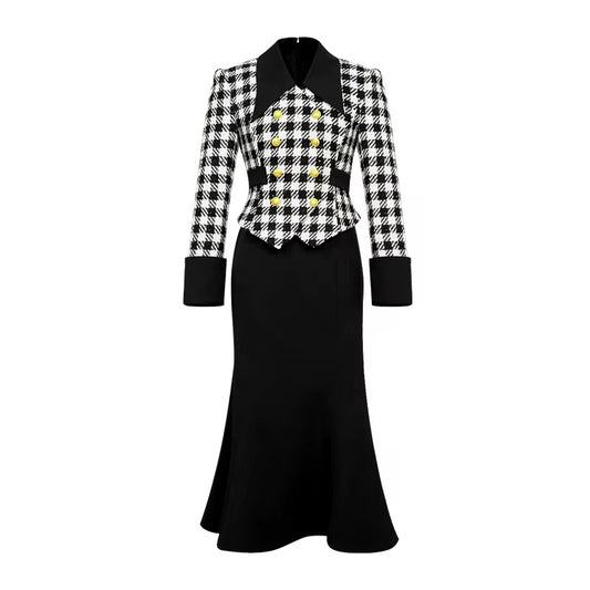 Checkered Plaid tweed woolen dress