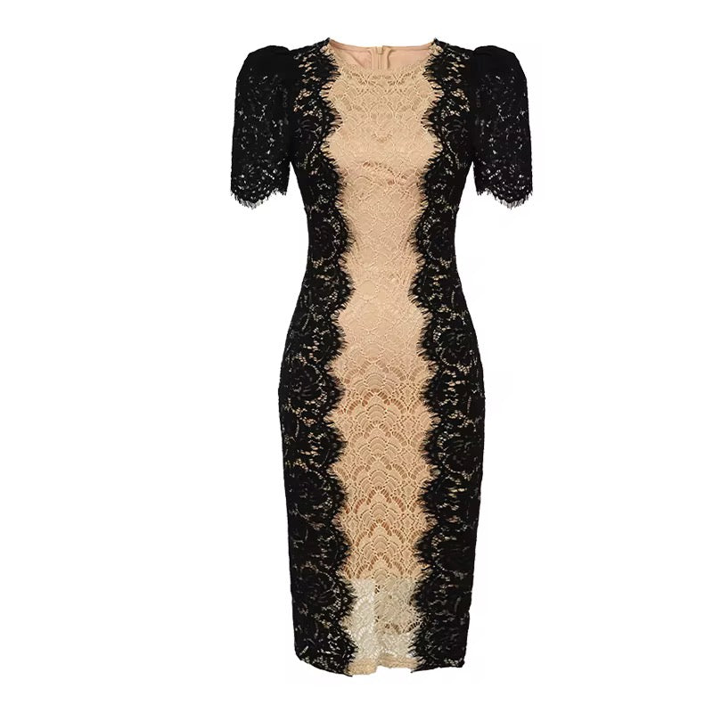 Knee Length Elegant Patchwork Bodycon Women Casual Dress