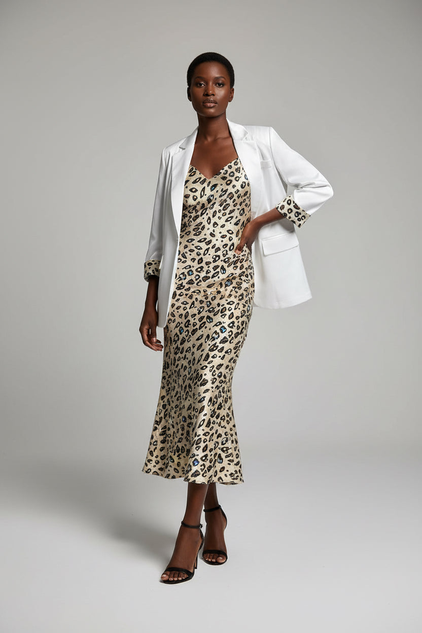 Leopard skin dress with a blazer
